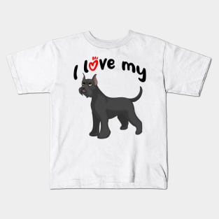 I Love My Schnauzer Dog (Cropped Ears) Kids T-Shirt